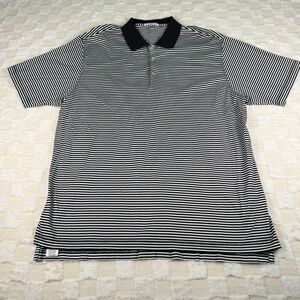 Peter Millar Men's Black and White Striped Polo with Red Golf Embroidery XL‎